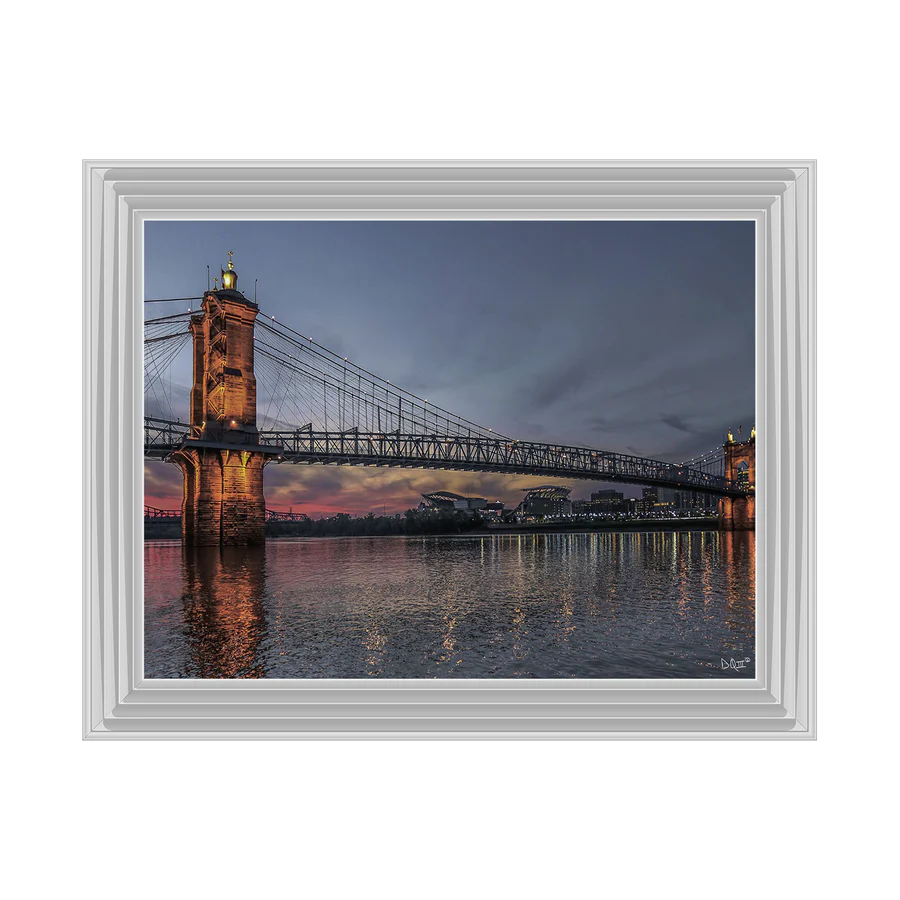 Suspension Bridge At Dusk - Framed Picture