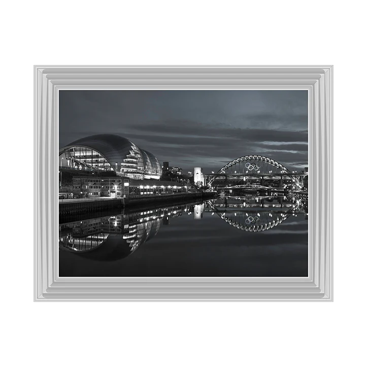 Black & White Newcastle Glasshouse & Tyne Bridge - Framed Picture