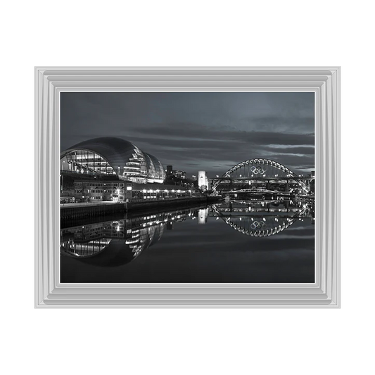 Black & White Newcastle Glasshouse & Tyne Bridge - Framed Picture