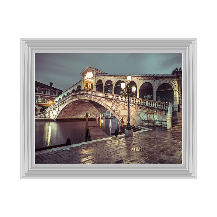 Venice Rialto Bridge At Night - Framed Picture