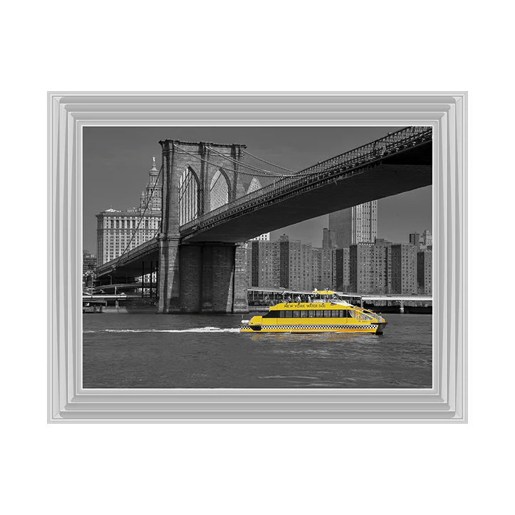 NY Water Taxi Under Brooklyn Bridge - Framed Picture