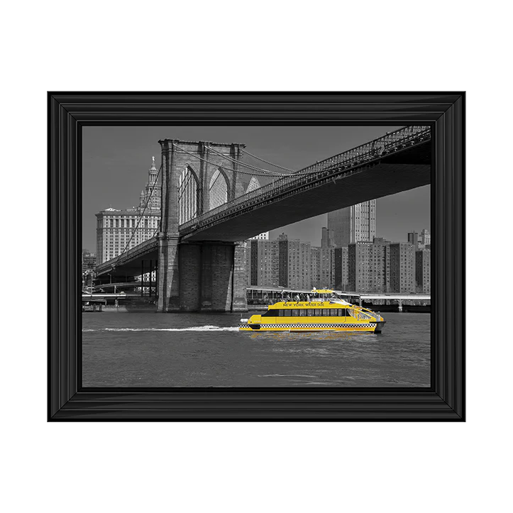 NY Water Taxi Under Brooklyn Bridge - Framed Picture