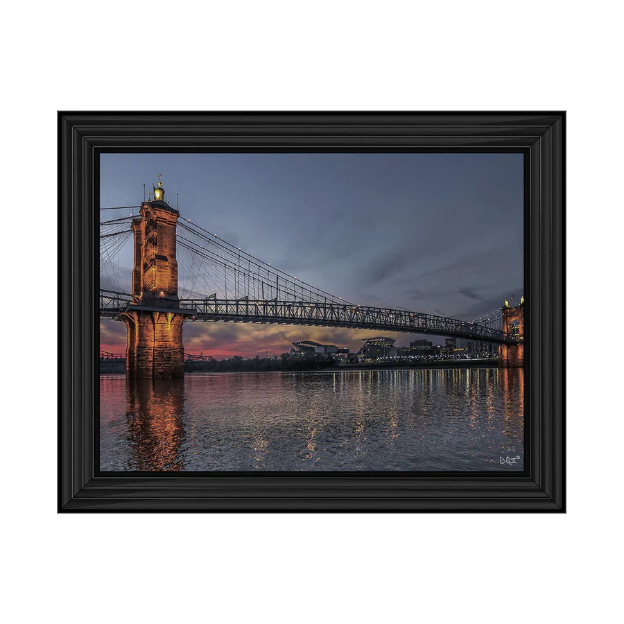 Suspension Bridge At Dusk - Framed Picture