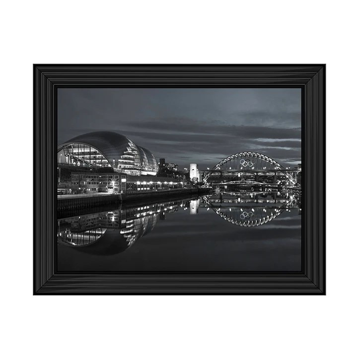 Black & White Newcastle Glasshouse & Tyne Bridge - Framed Picture