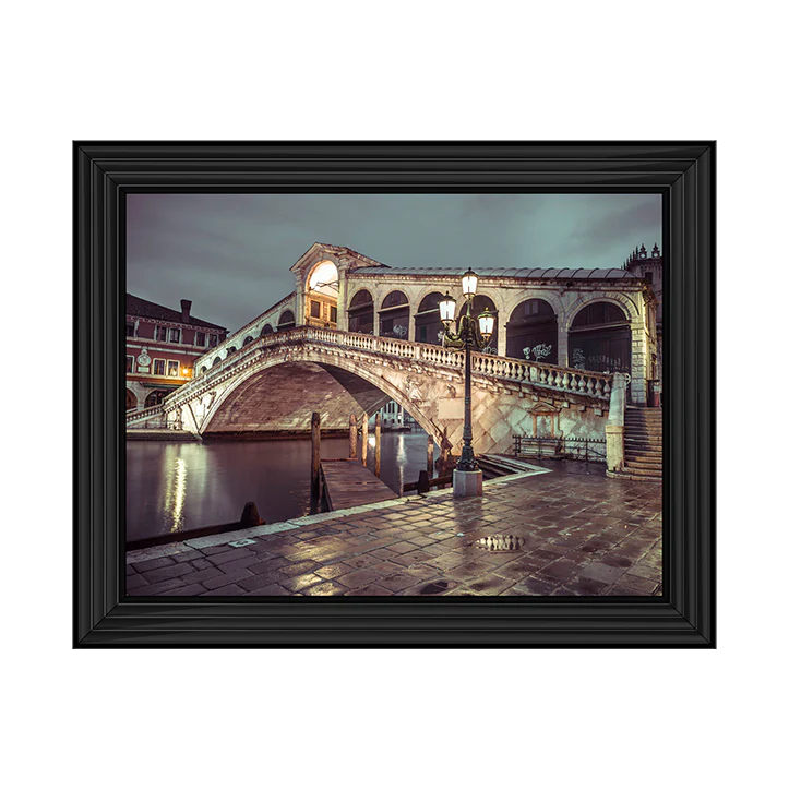 Venice Rialto Bridge At Night - Framed Picture