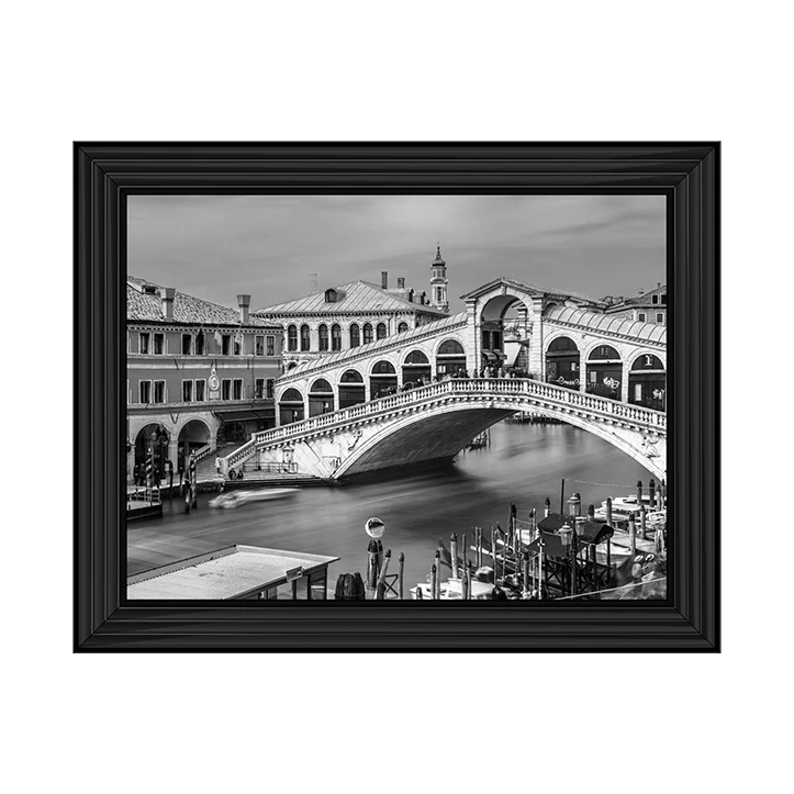 Black & White Venice Rialto Bridge - Framed Picture