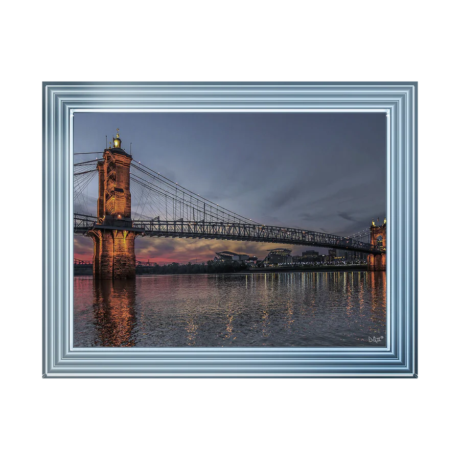 Suspension Bridge At Dusk - Framed Picture