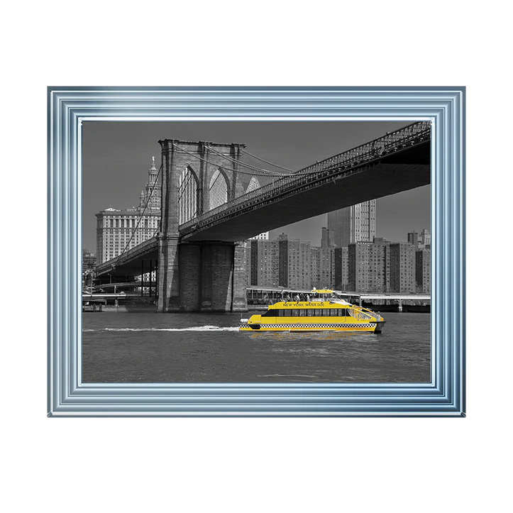 NY Water Taxi Under Brooklyn Bridge - Framed Picture