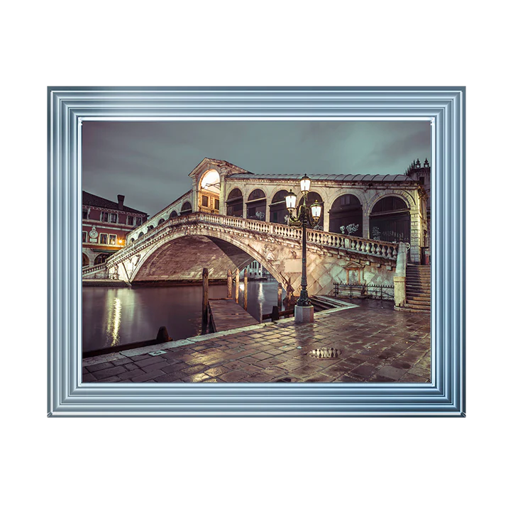 Venice Rialto Bridge At Night - Framed Picture