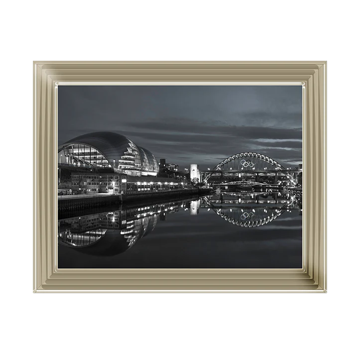 Black & White Newcastle Glasshouse & Tyne Bridge - Framed Picture