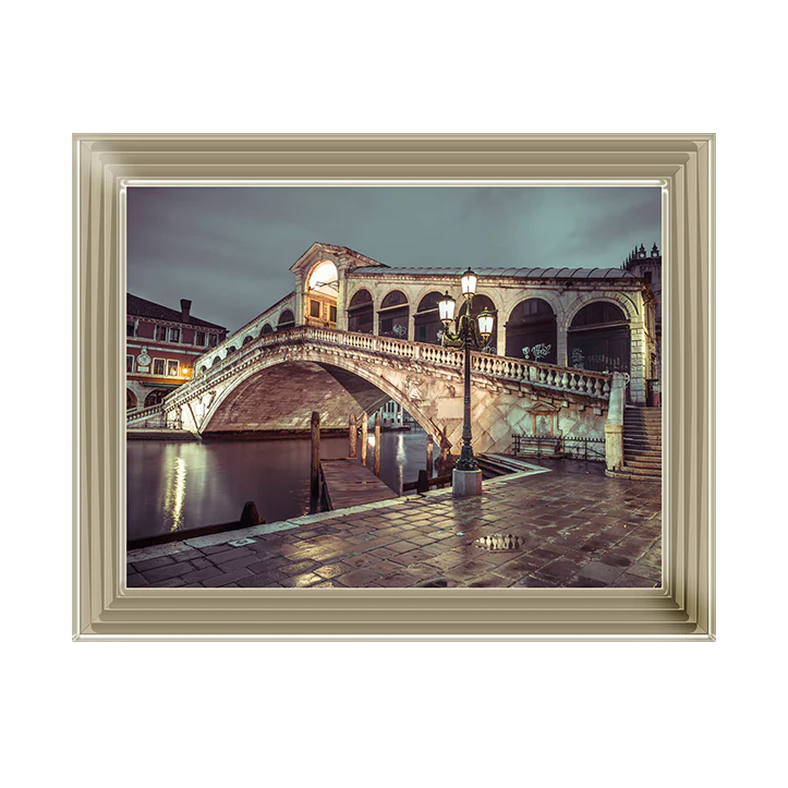 Venice Rialto Bridge At Night - Framed Picture