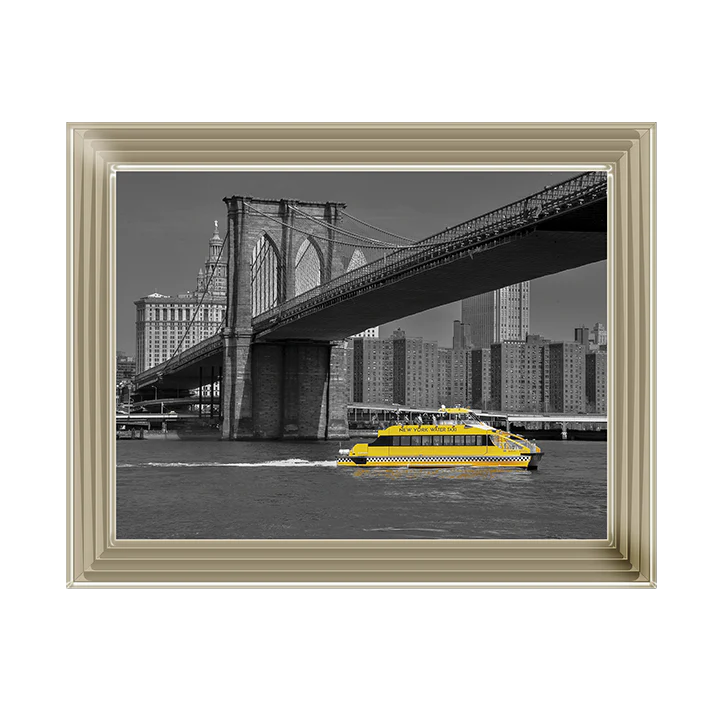 NY Water Taxi Under Brooklyn Bridge - Framed Picture