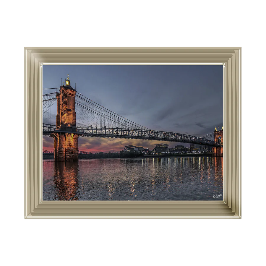 Suspension Bridge At Dusk - Framed Picture