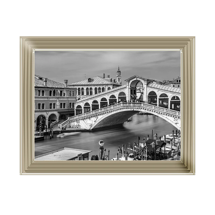 Black & White Venice Rialto Bridge - Framed Picture