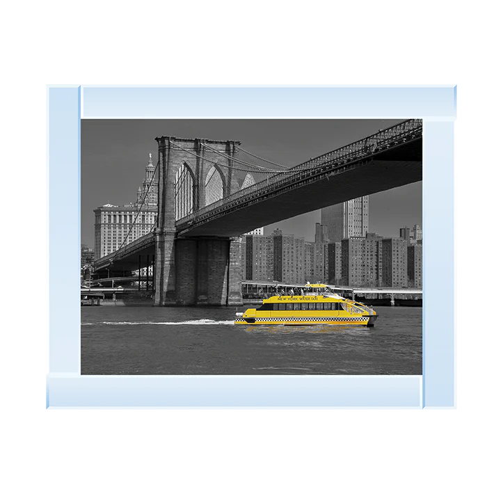 NY Water Taxi Under Brooklyn Bridge - Framed Picture