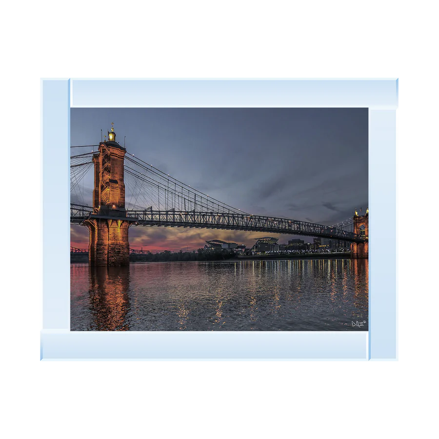 Suspension Bridge At Dusk - Framed Picture