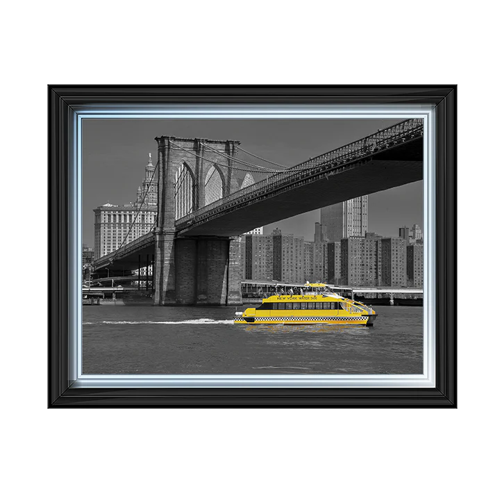 NY Water Taxi Under Brooklyn Bridge - Framed Picture