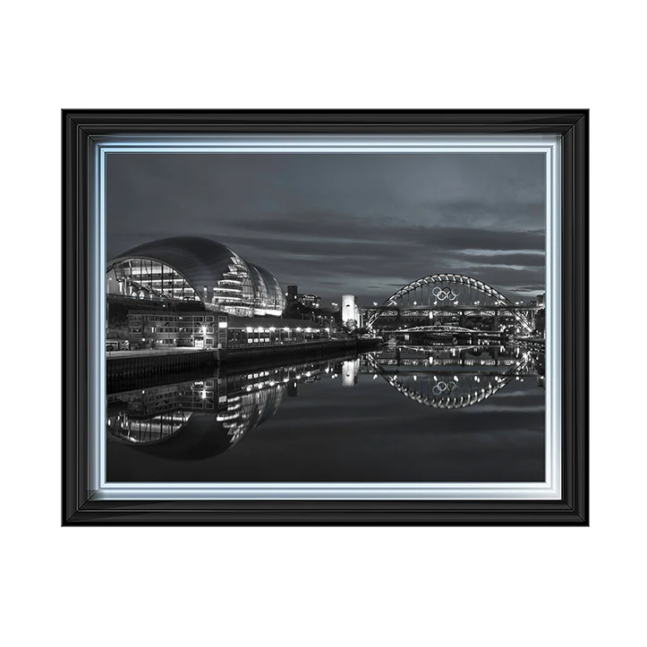 Black & White Newcastle Glasshouse & Tyne Bridge - Framed Picture