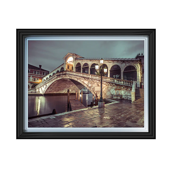 Venice Rialto Bridge At Night - Framed Picture