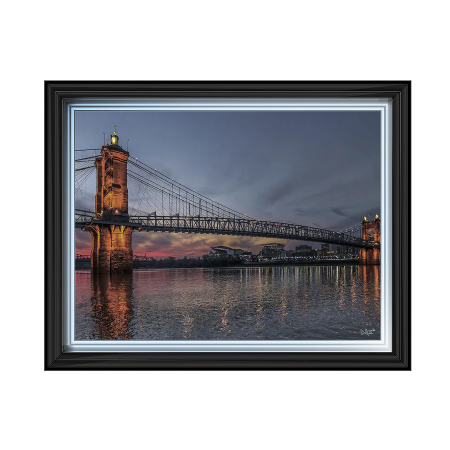 Suspension Bridge At Dusk - Framed Picture