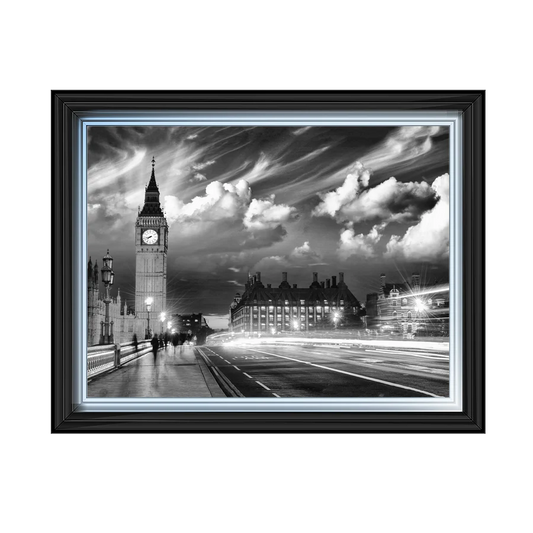 Black & White London Big Ben & Westminster Bridge - Framed Picture