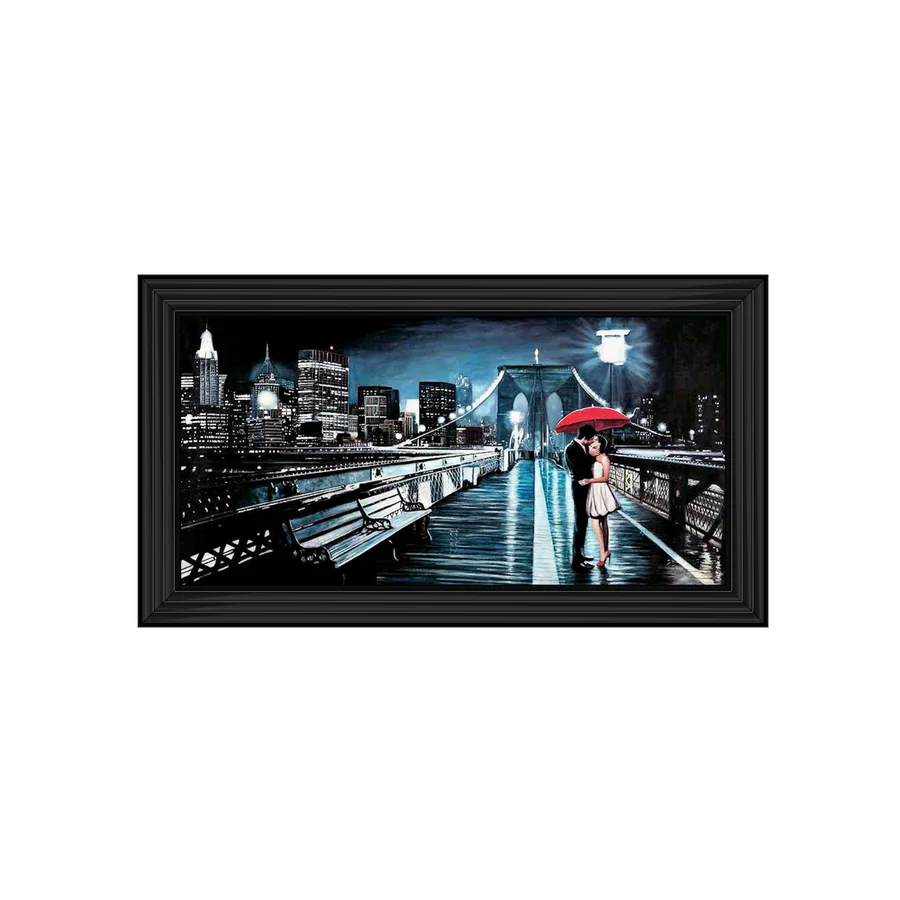 View Of Brooklyn Bridge At Night - Framed Picture