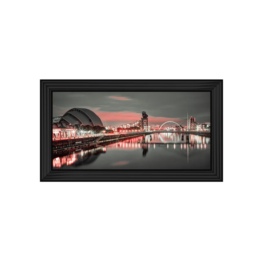 Glasgow Armadillo River Clyde With Red Sky - Framed Picture