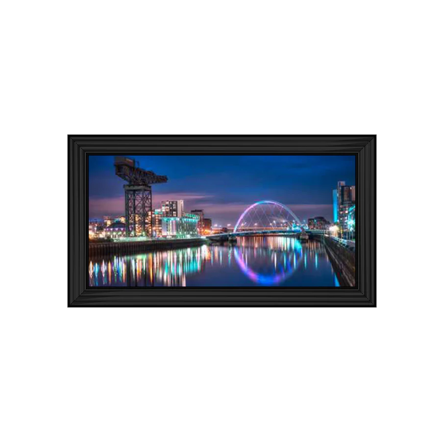 Glasgow Clyde Arc Bridge & Crane With Blue Sky - Framed Picture