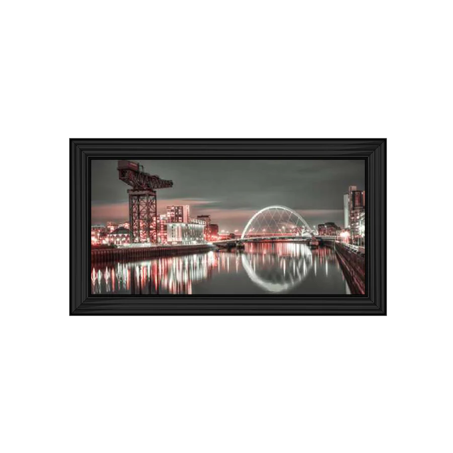 Glasgow River Clyde Cityscape At Night - Framed Picture