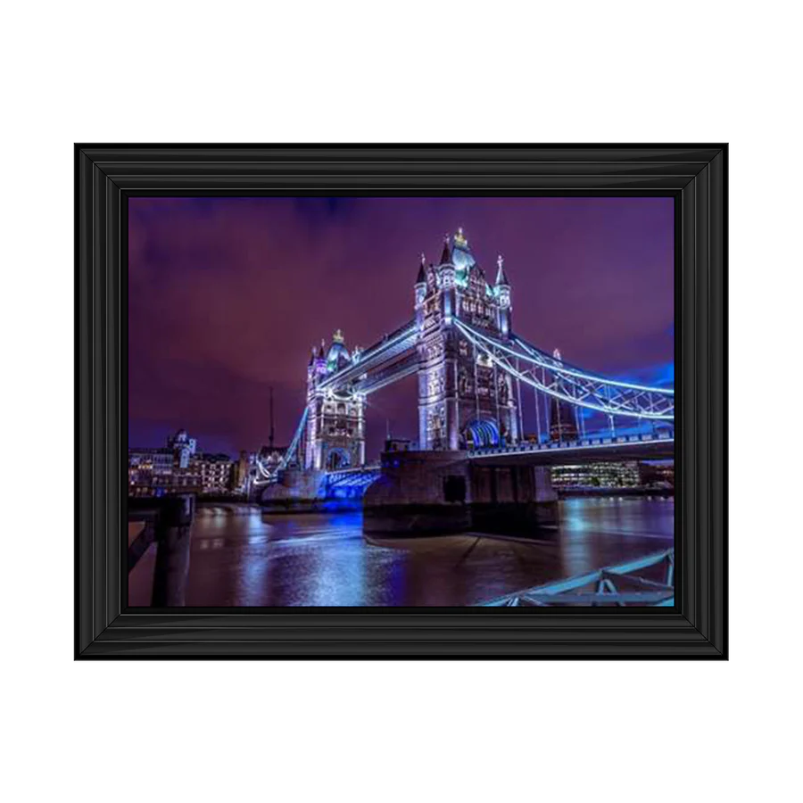 London Tower Bridge With Blue Lights - Framed Picture