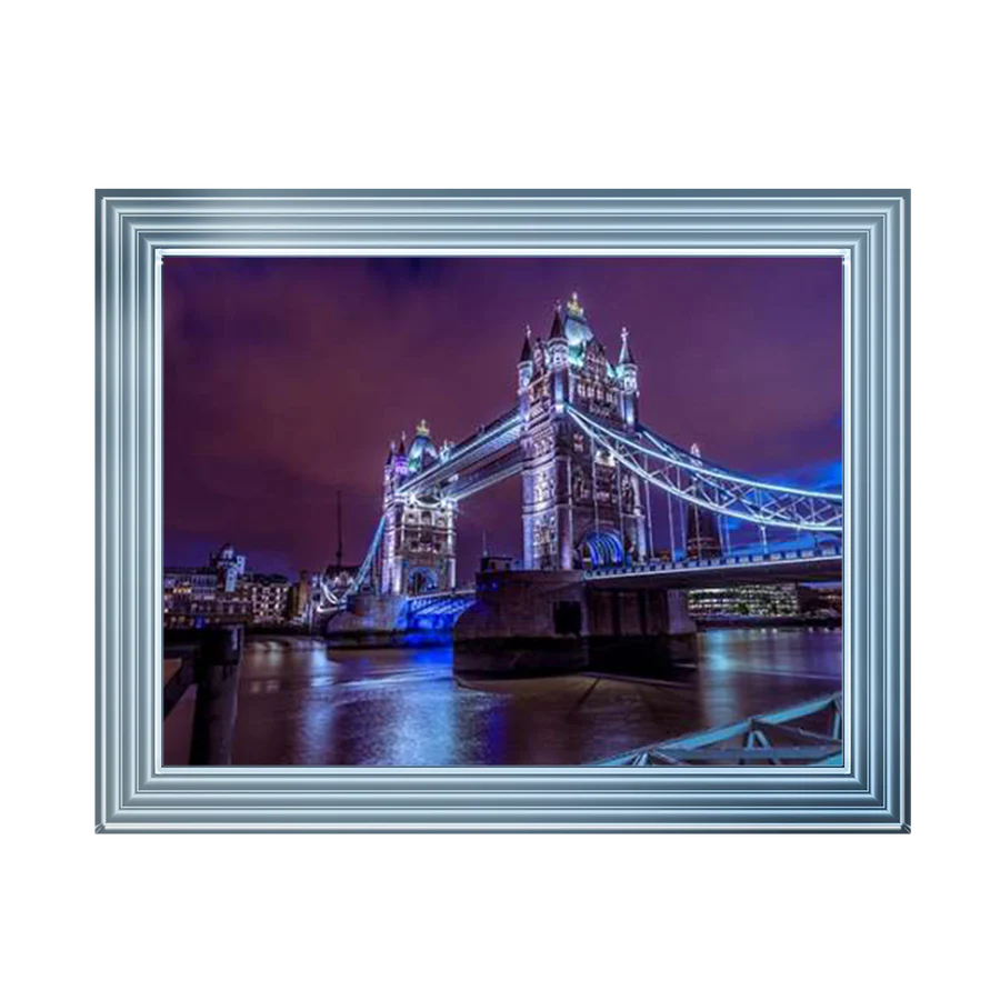 London Tower Bridge With Blue Lights - Framed Picture