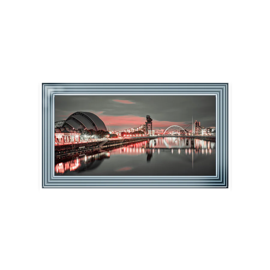 Glasgow Armadillo River Clyde With Red Sky - Framed Picture