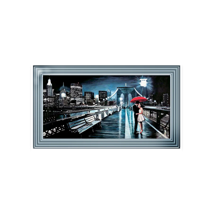 View Of Brooklyn Bridge At Night - Framed Picture