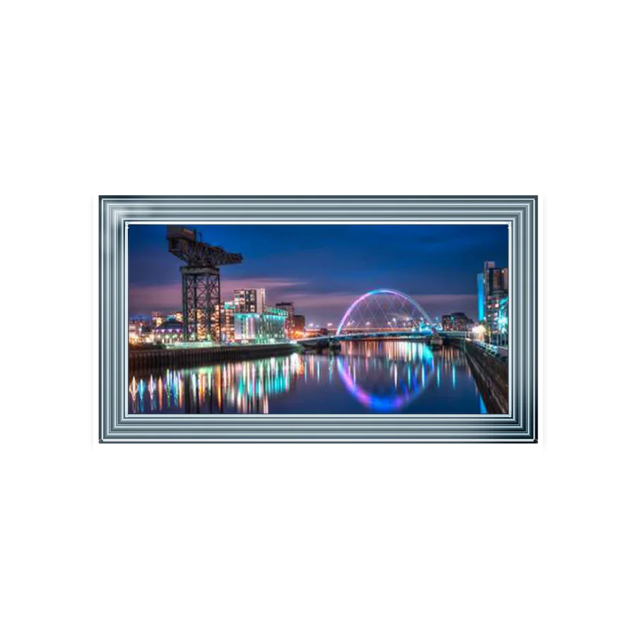 Glasgow Clyde Arc Bridge & Crane With Blue Sky - Framed Picture