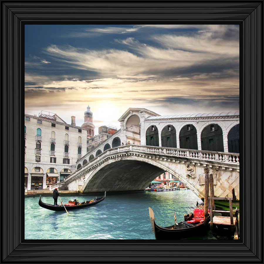 Venice Rialto Bridge With Gondalas - Framed Picture