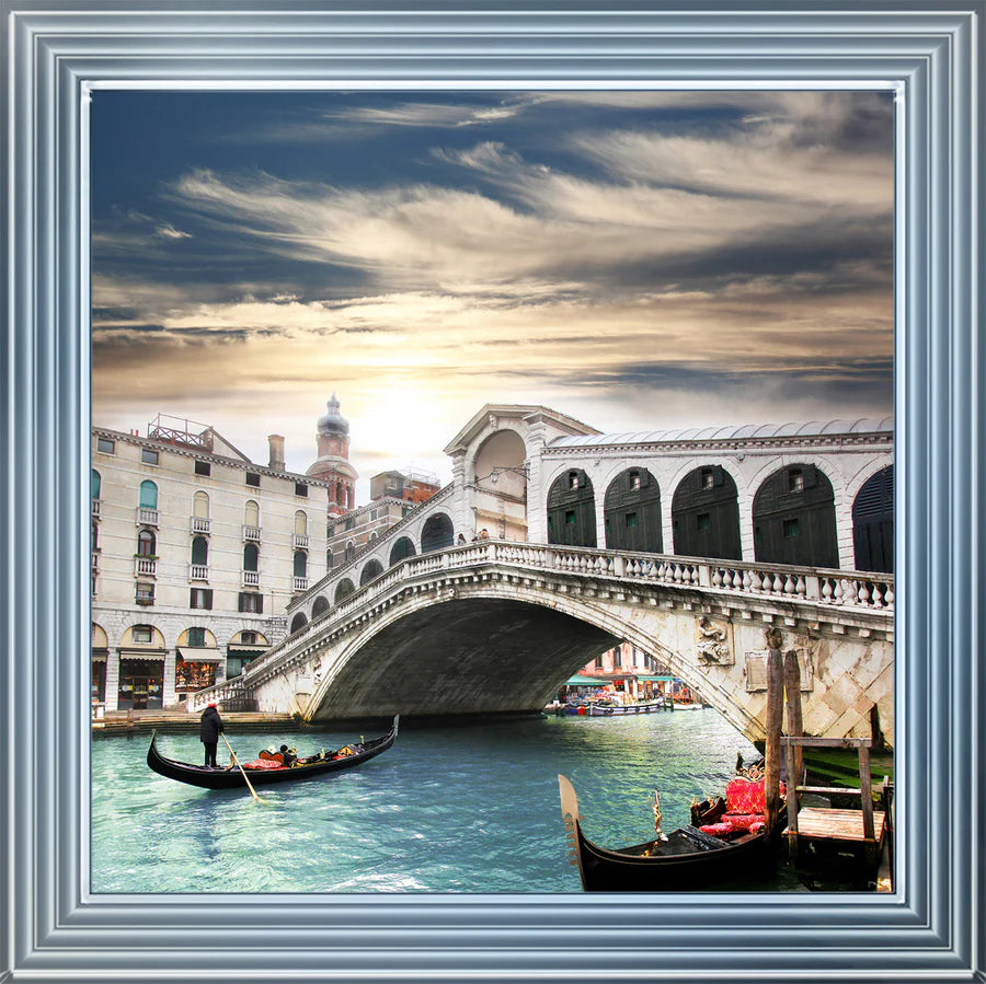 Venice Rialto Bridge With Gondalas - Framed Picture