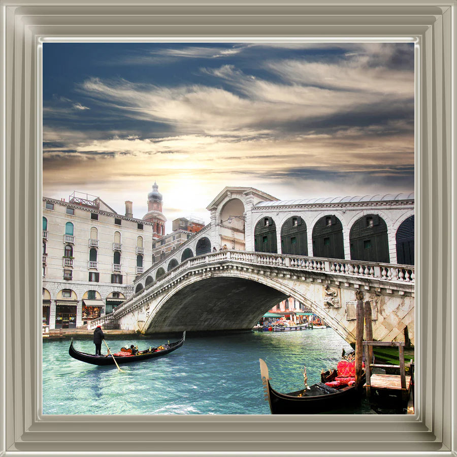 Venice Rialto Bridge With Gondalas - Framed Picture