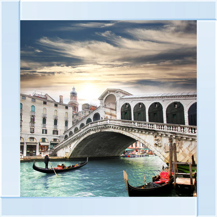 Venice Rialto Bridge With Gondalas - Framed Picture