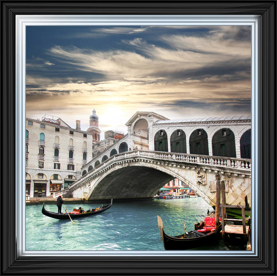 Venice Rialto Bridge With Gondalas - Framed Picture