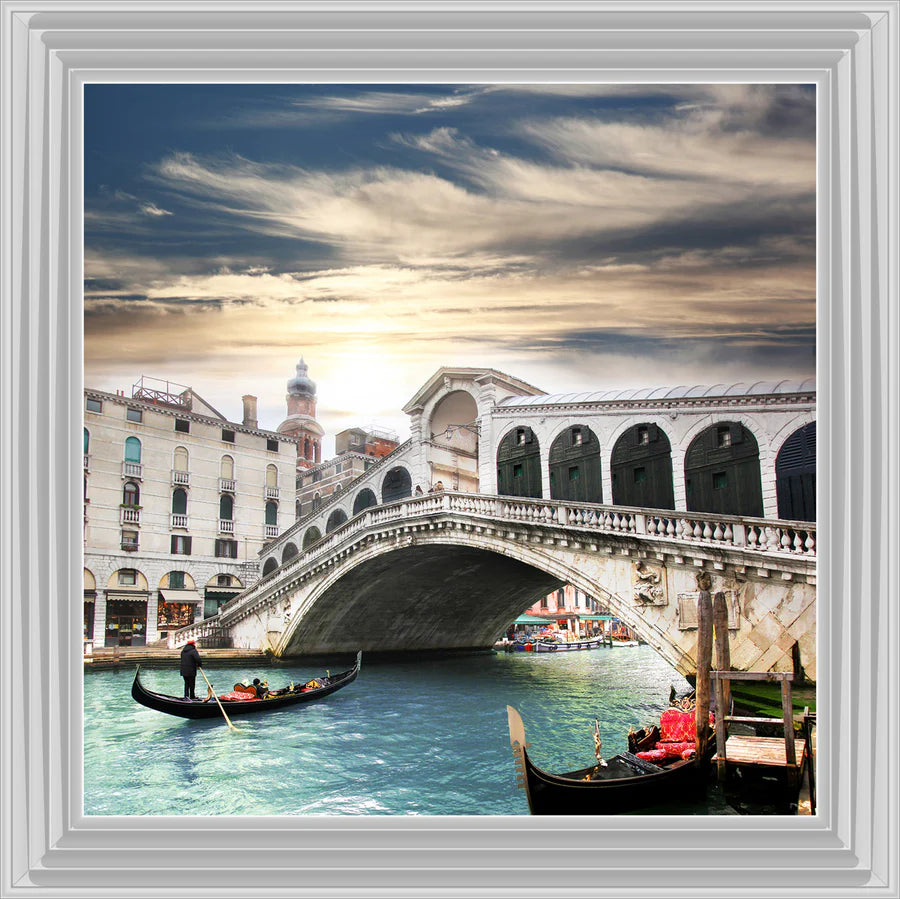 Venice Rialto Bridge With Gondalas - Framed Picture