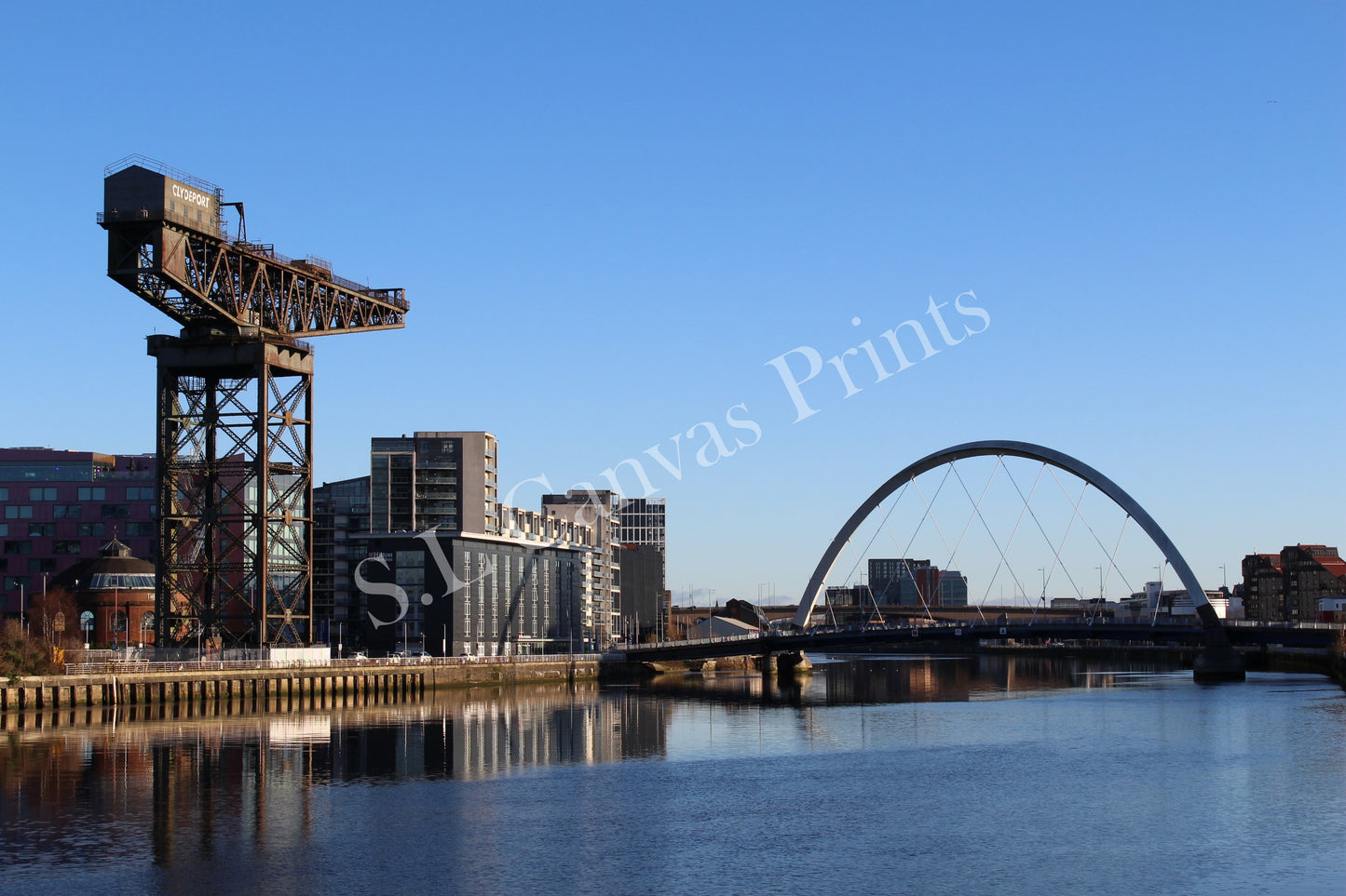 Glasgow Clyde Bridge & Crane Canvas Print