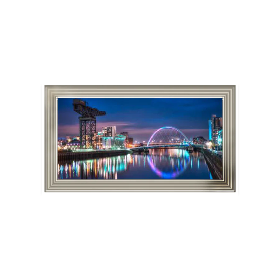 Glasgow Clyde Arc Bridge & Crane With Blue Sky - Framed Picture