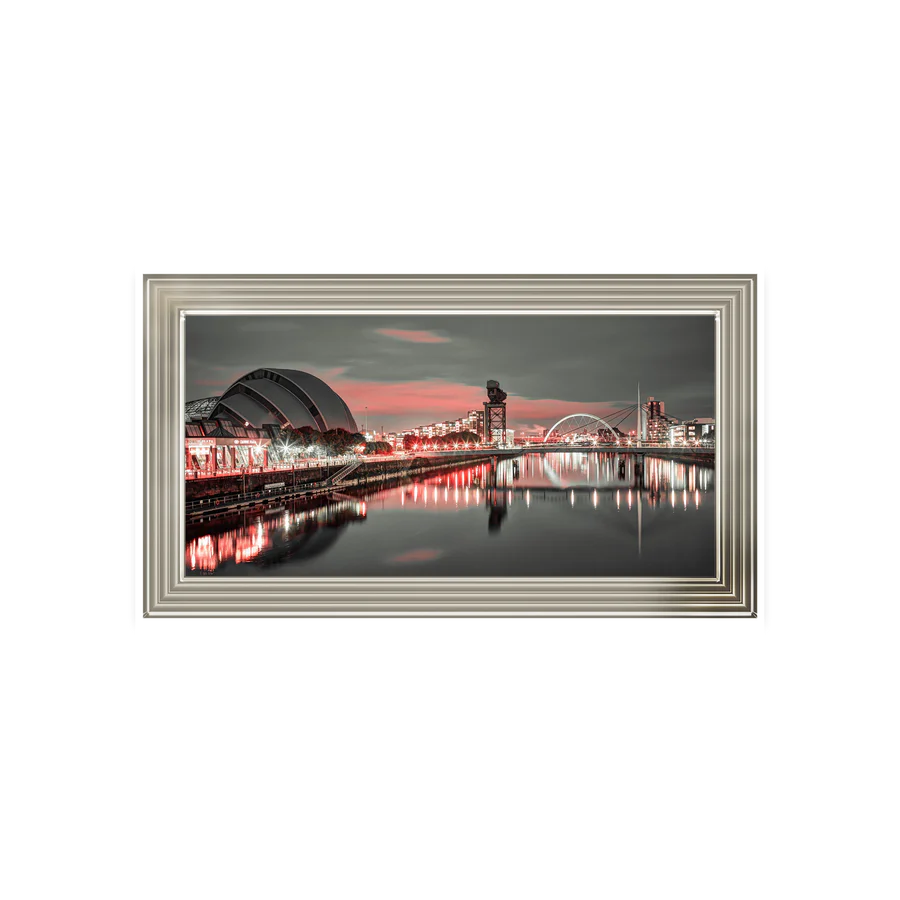 Glasgow Armadillo River Clyde With Red Sky - Framed Picture