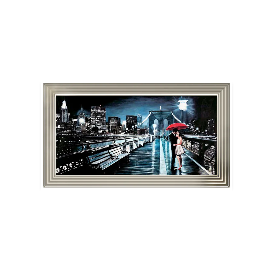 View Of Brooklyn Bridge At Night - Framed Picture