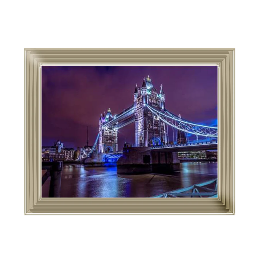 London Tower Bridge With Blue Lights - Framed Picture