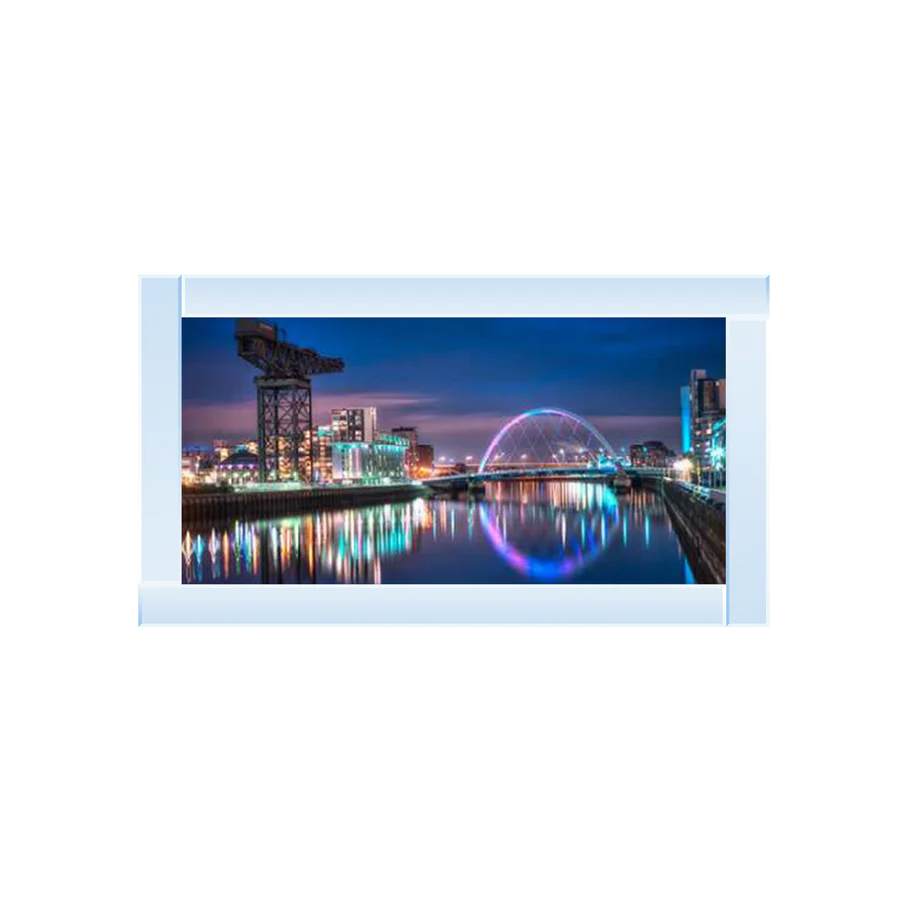 Glasgow Clyde Arc Bridge & Crane With Blue Sky - Framed Picture