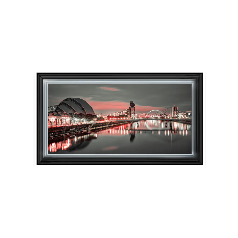 Glasgow Armadillo River Clyde With Red Sky - Framed Picture