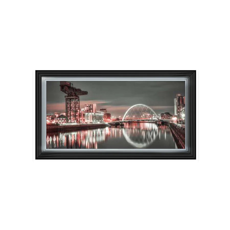 Glasgow River Clyde Cityscape At Night - Framed Picture