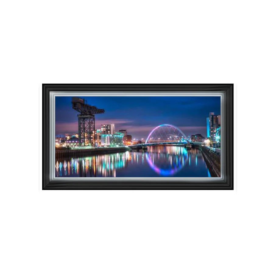 Glasgow Clyde Arc Bridge & Crane With Blue Sky - Framed Picture