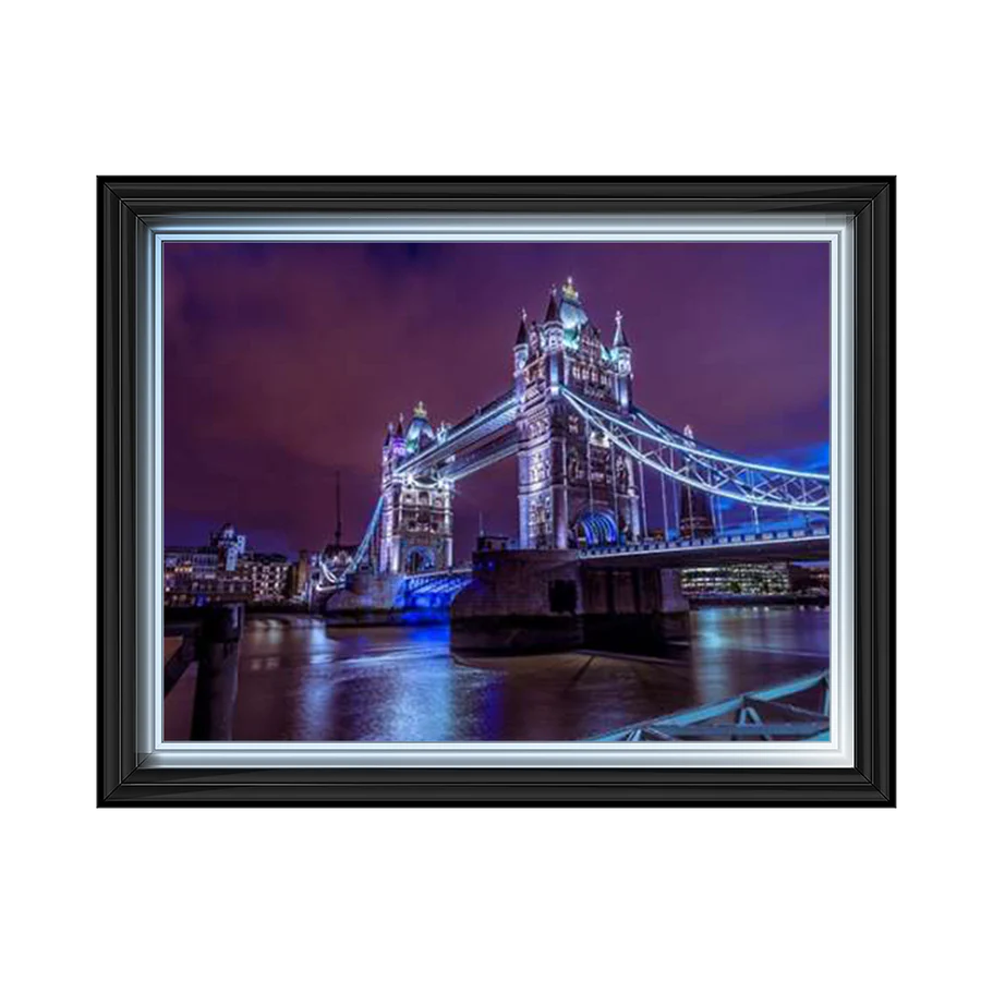 London Tower Bridge With Blue Lights - Framed Picture